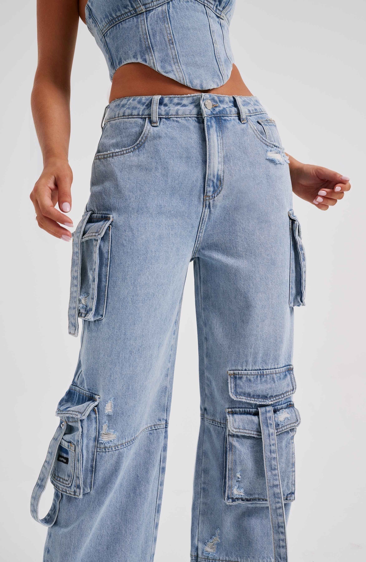Denim korsett och cargo byxor set