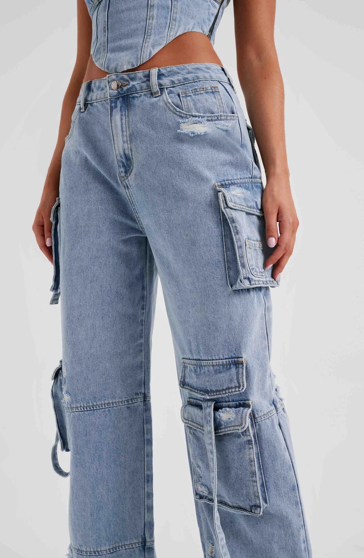 Denim korsett och cargo byxor set