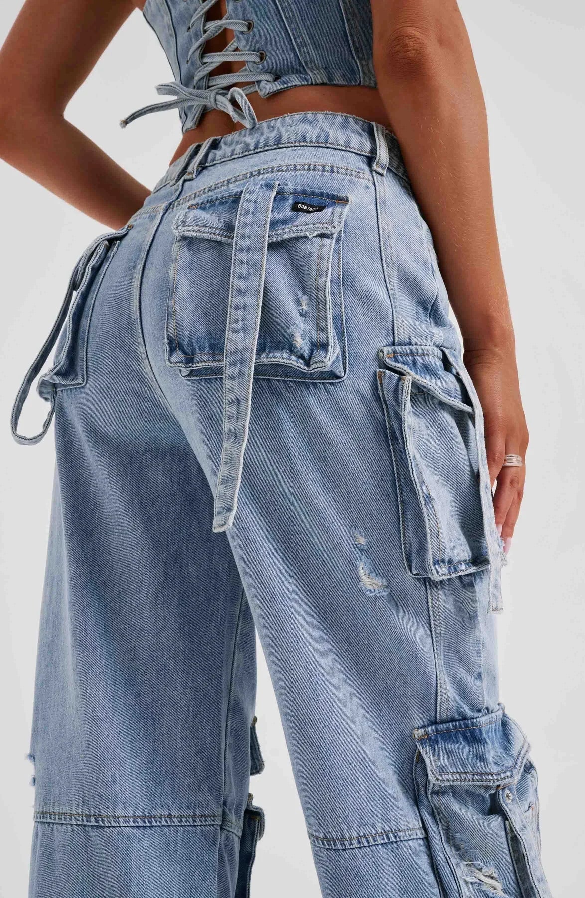Denim korsett och cargo byxor set
