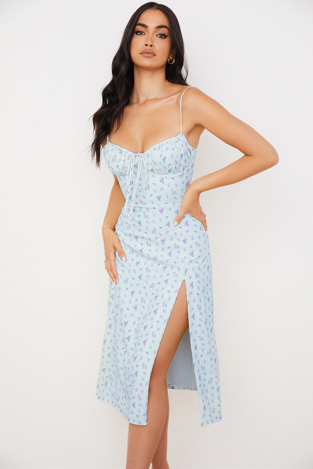 Blommig bustier midiklänning