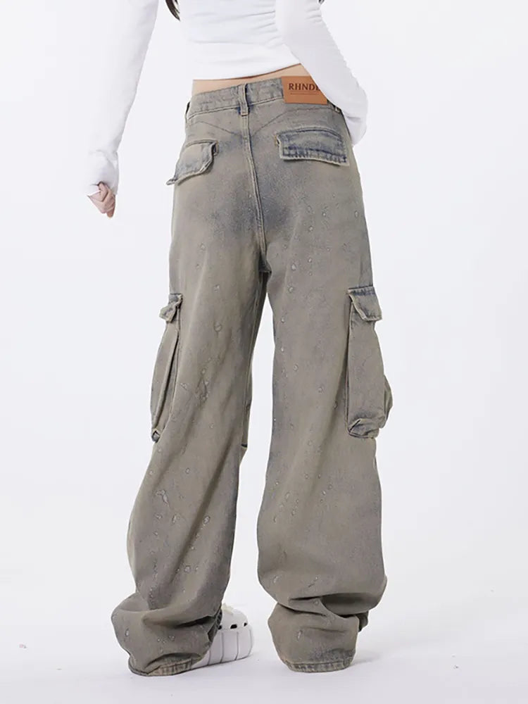 Retro asymmetriska tvättade jeans