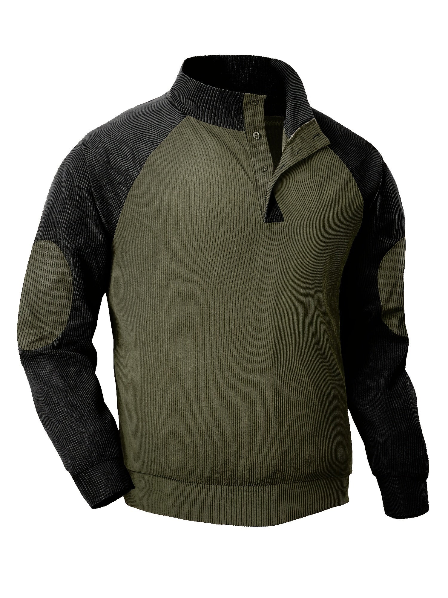 Ribbstickad vintage Henley skjorta med lå nga ärmar och stå krage