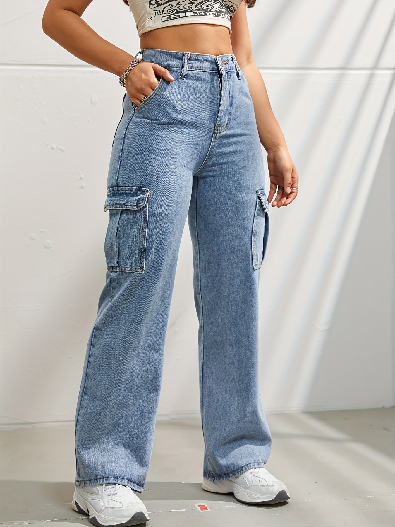 Cargobyxor i jeans med hög midja