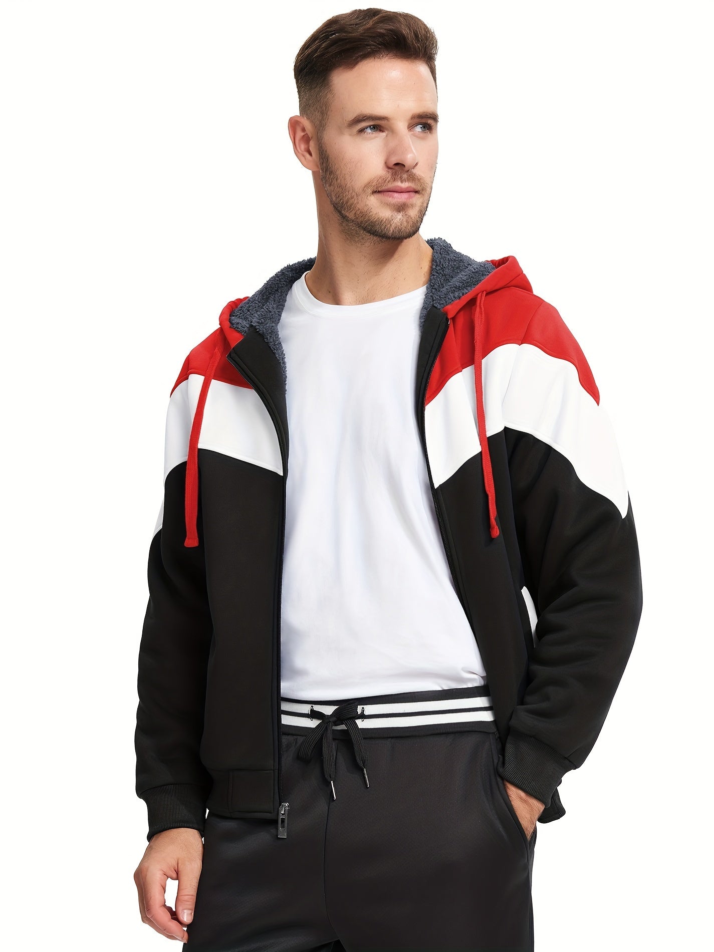 Må ngsidig päls hoodie för män