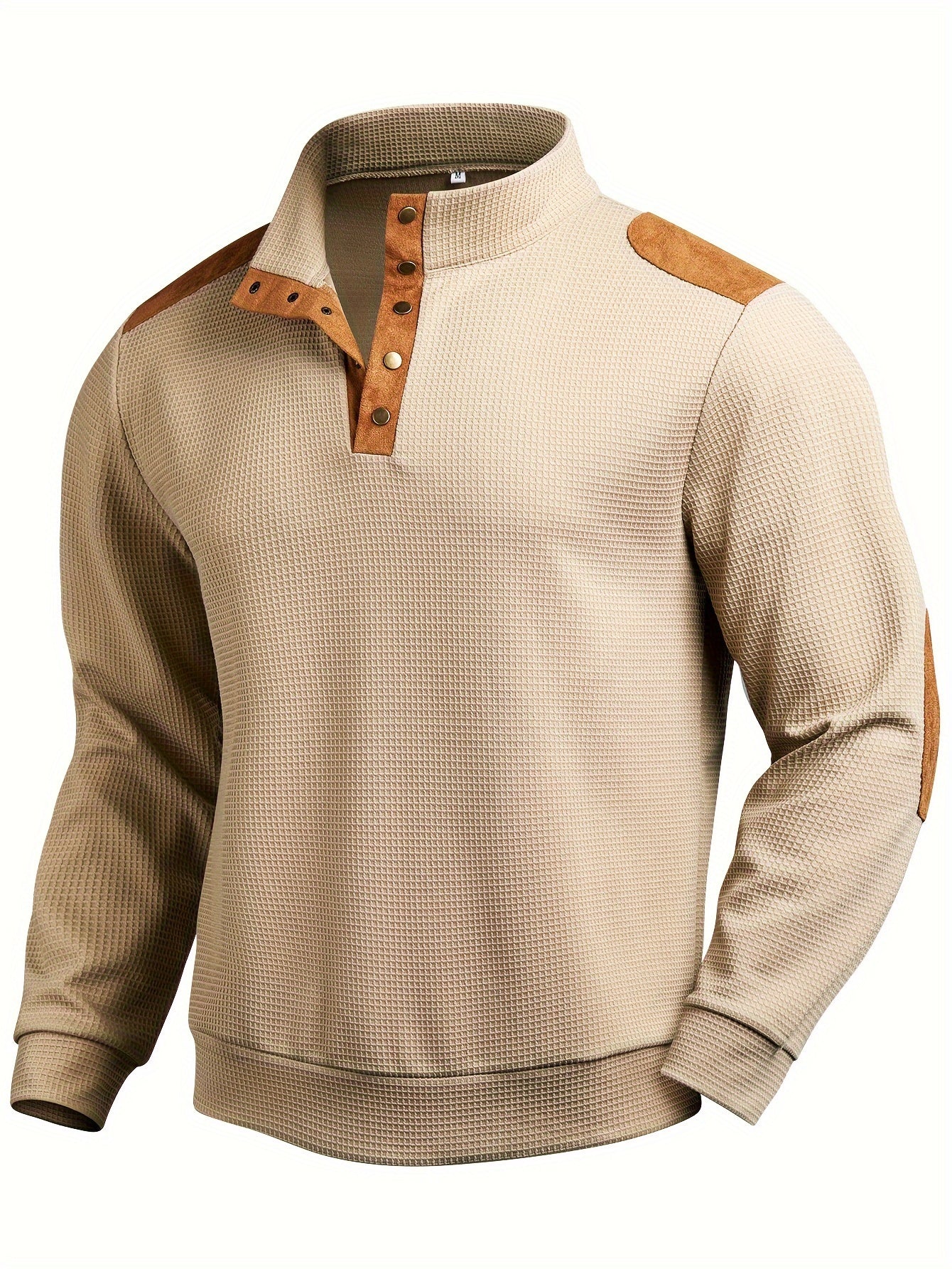 Henley skjorta i beige med lå nga ärmar och stå ende krage