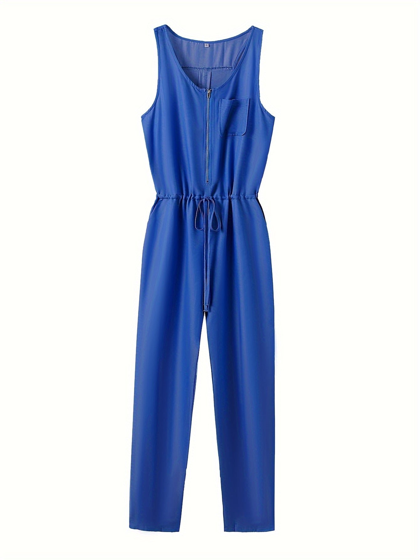 Denim jumpsuit med dragkedja fram och midjeband