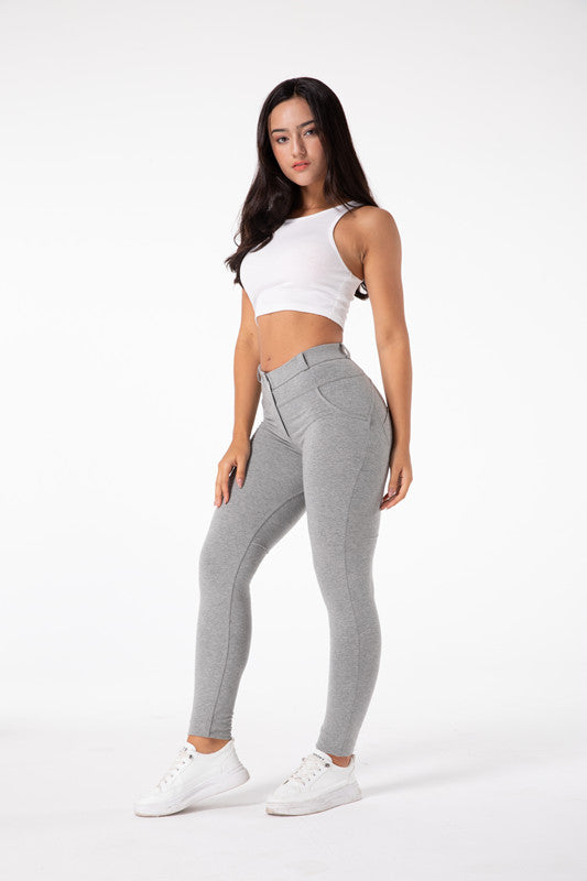 Tighta ljusgrå  leggings med hög midja