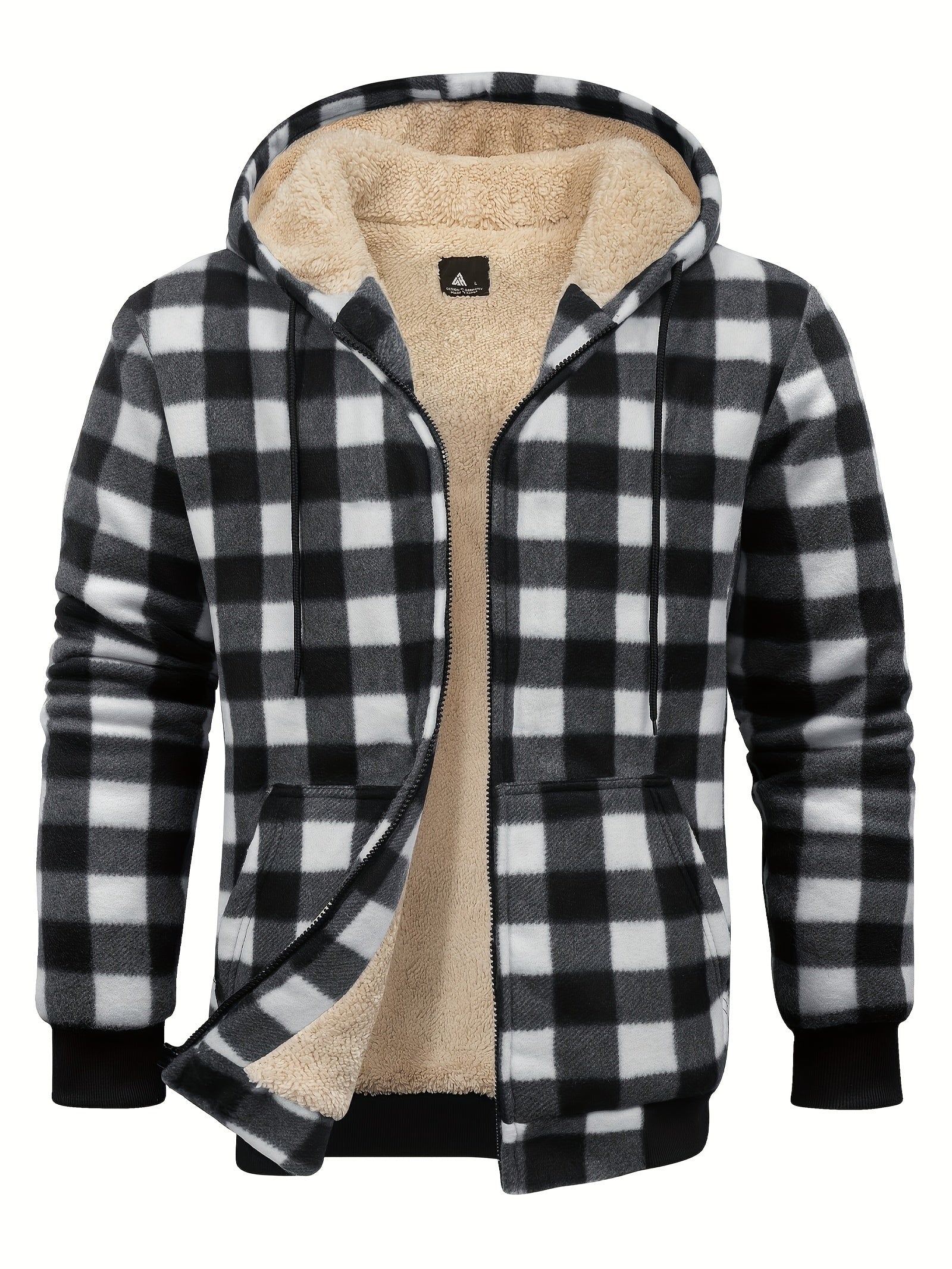 Huvtröja i retro fleece med rutigt mönster