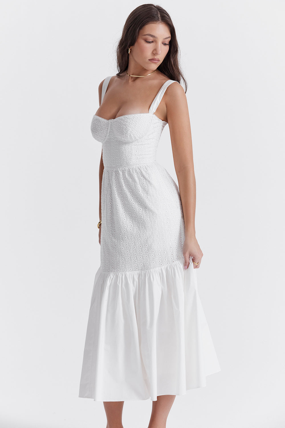 Vit midi solklänning frå n Broderie Anglaise