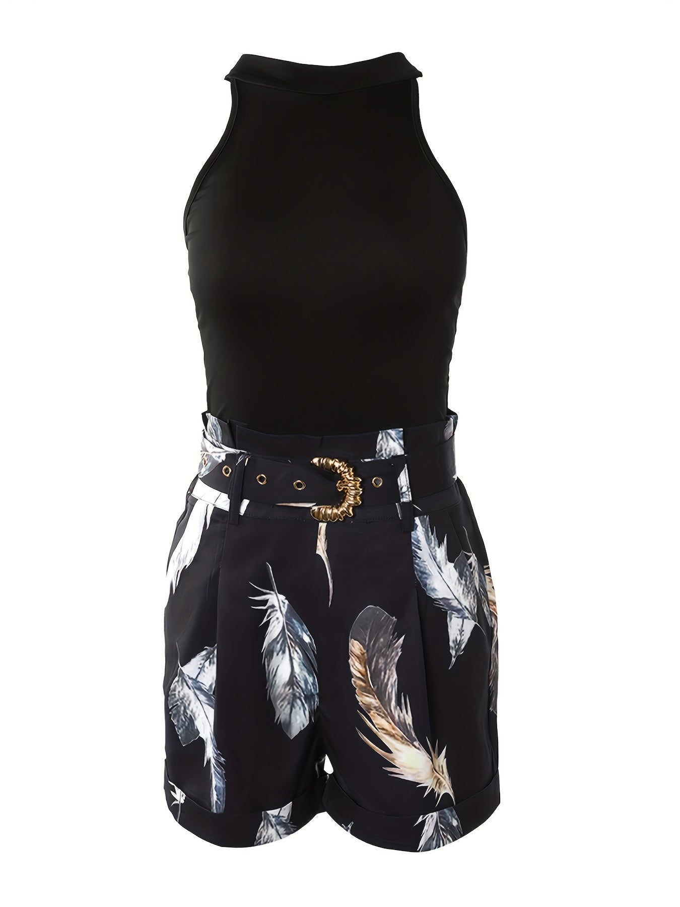 Blommigt linne och shorts med bälte