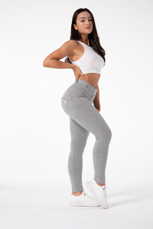 Tighta ljusgrå  leggings med hög midja