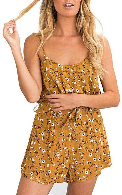 Sommar Backless Blommig Jumpsuit