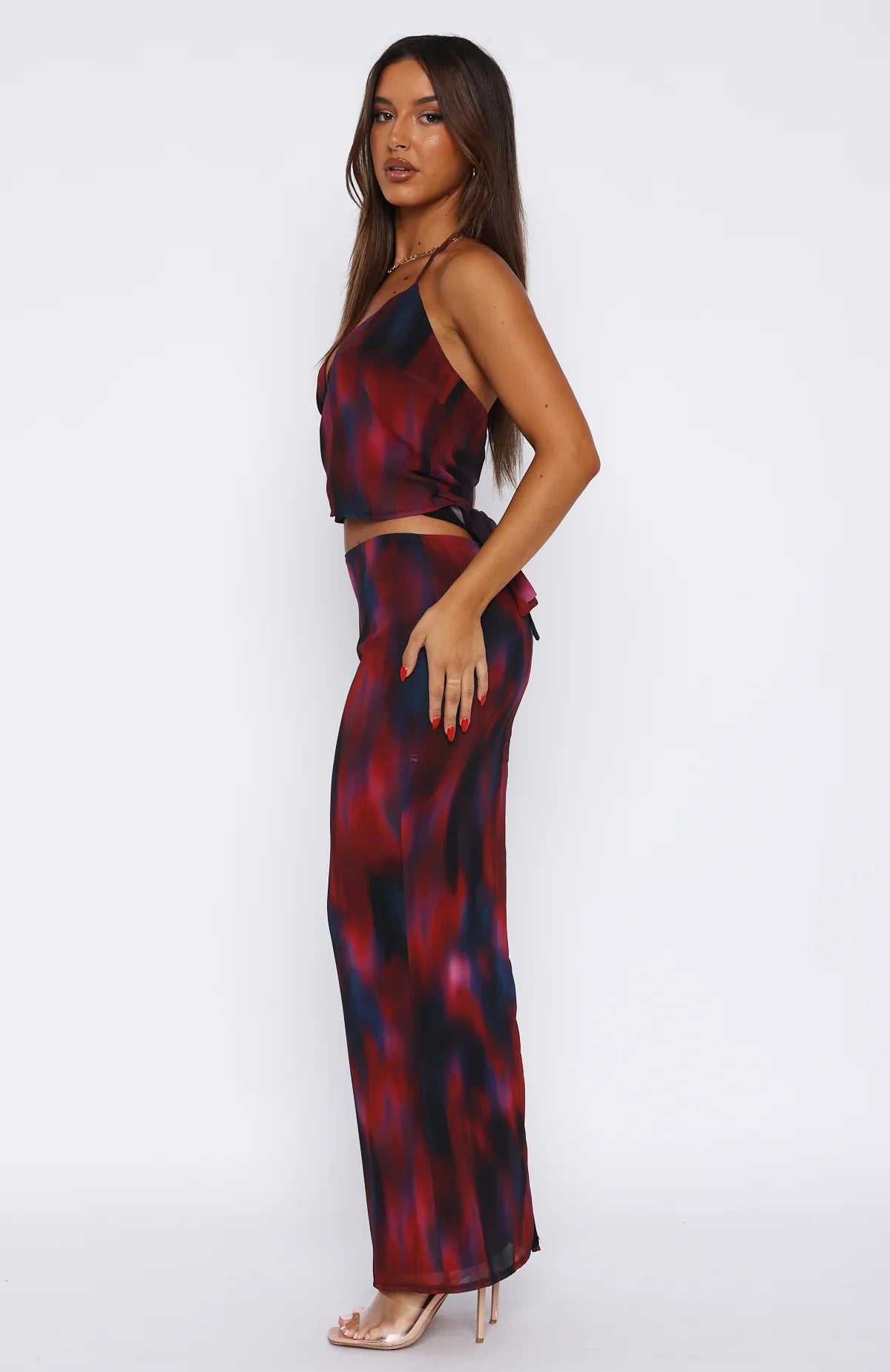 Back Center Slit Maxikjol Med Tryck