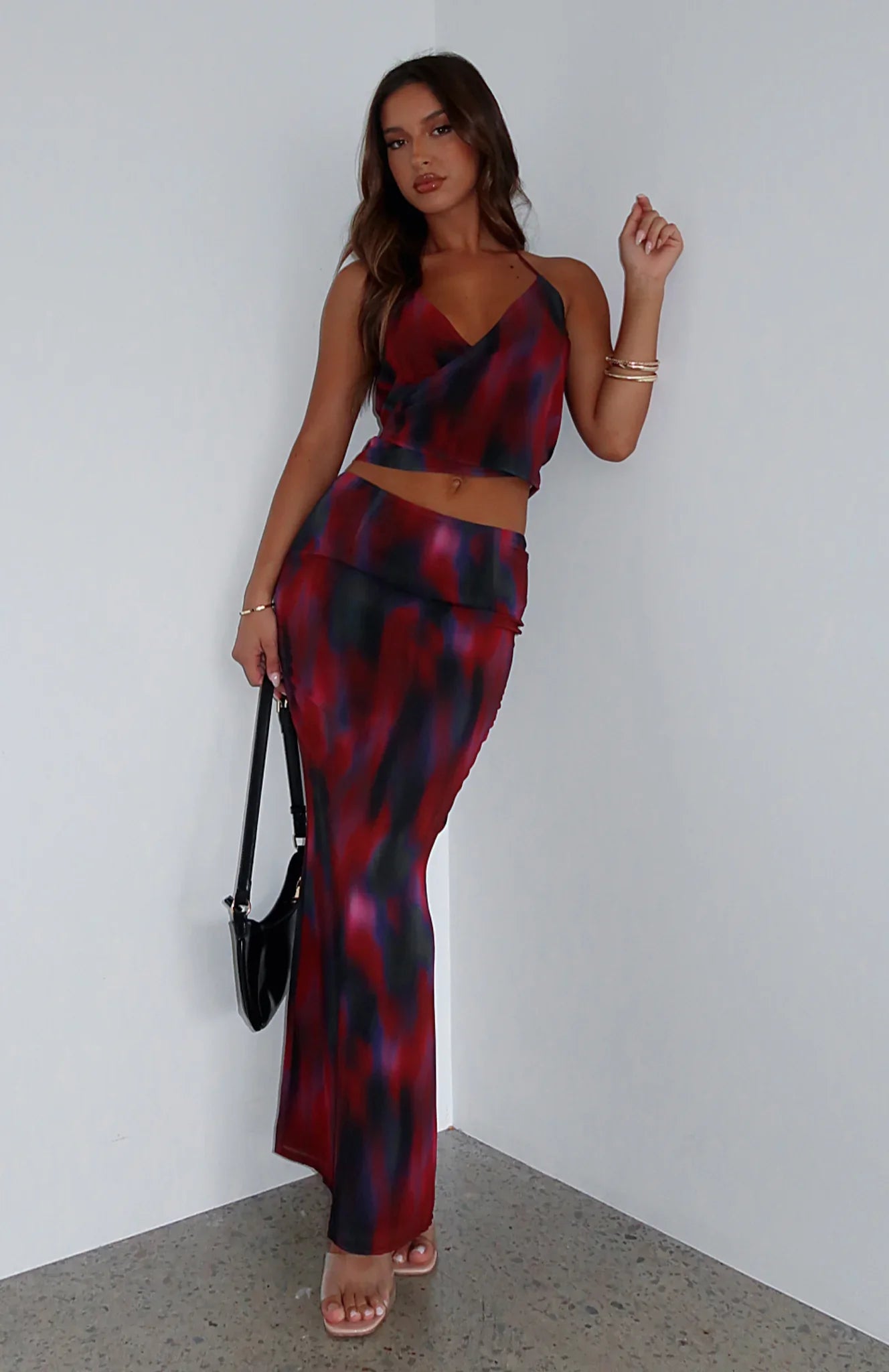 Back Center Slit Maxikjol Med Tryck