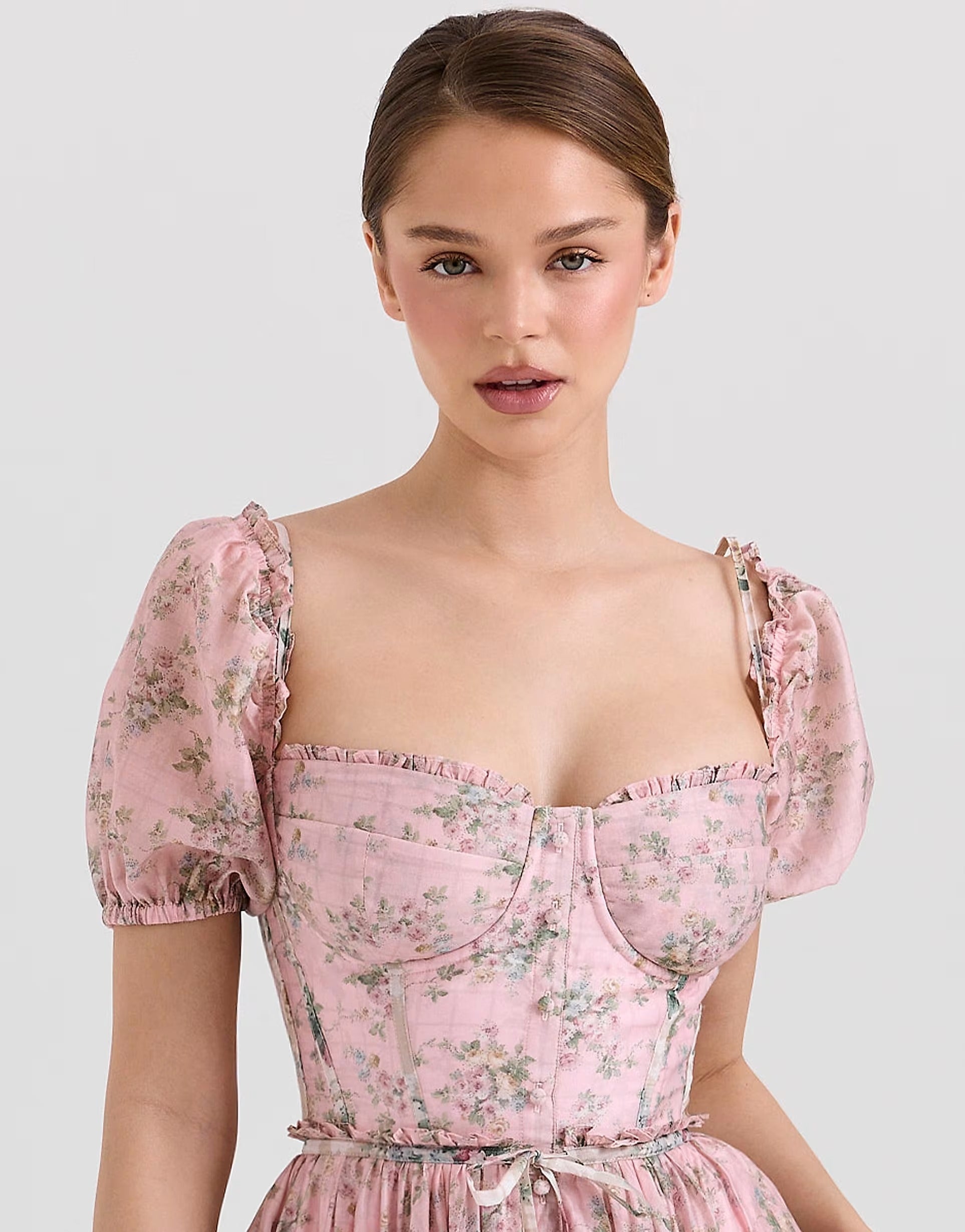 Chiffong Blommig Rosa Midiklänning