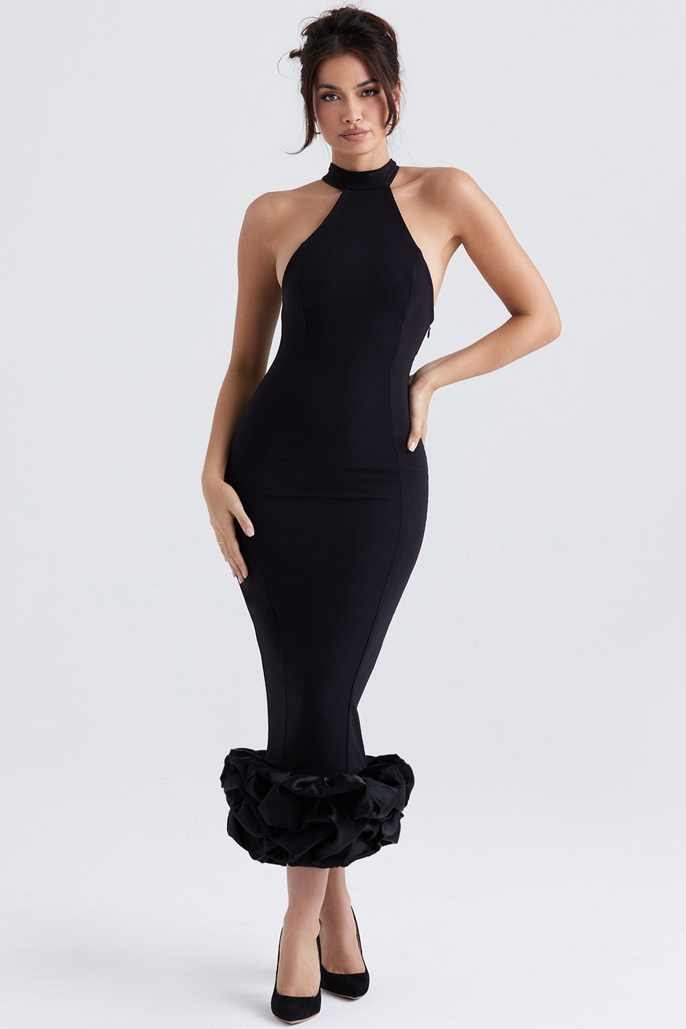 Svart peplum midiklänning