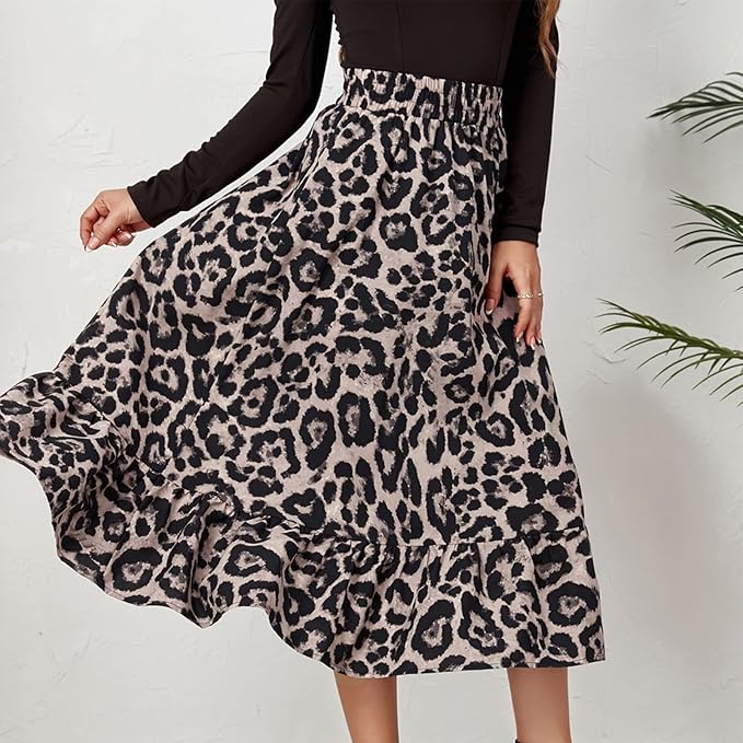 Midikjol med leopardmönster