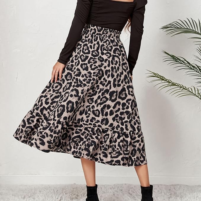 Midikjol med leopardmönster