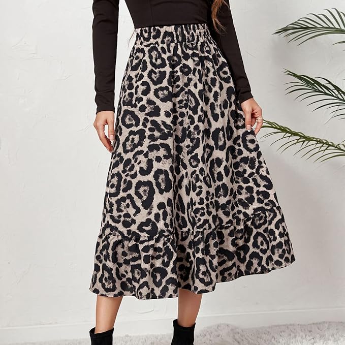 Midikjol med leopardmönster