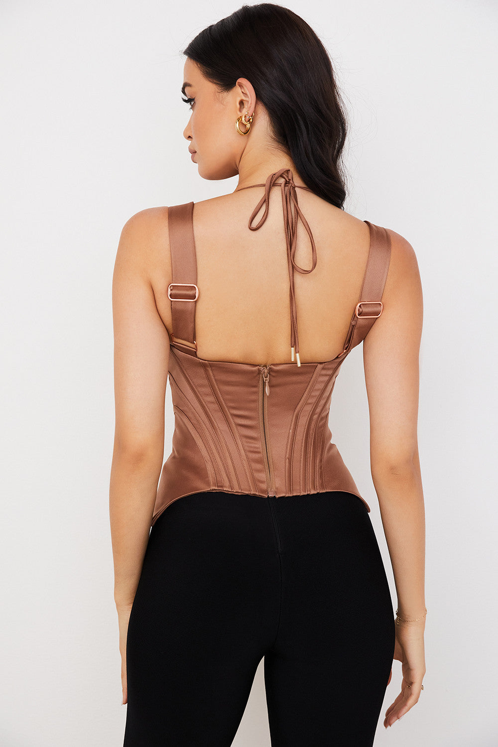 Peplum-korsett i toffee satin