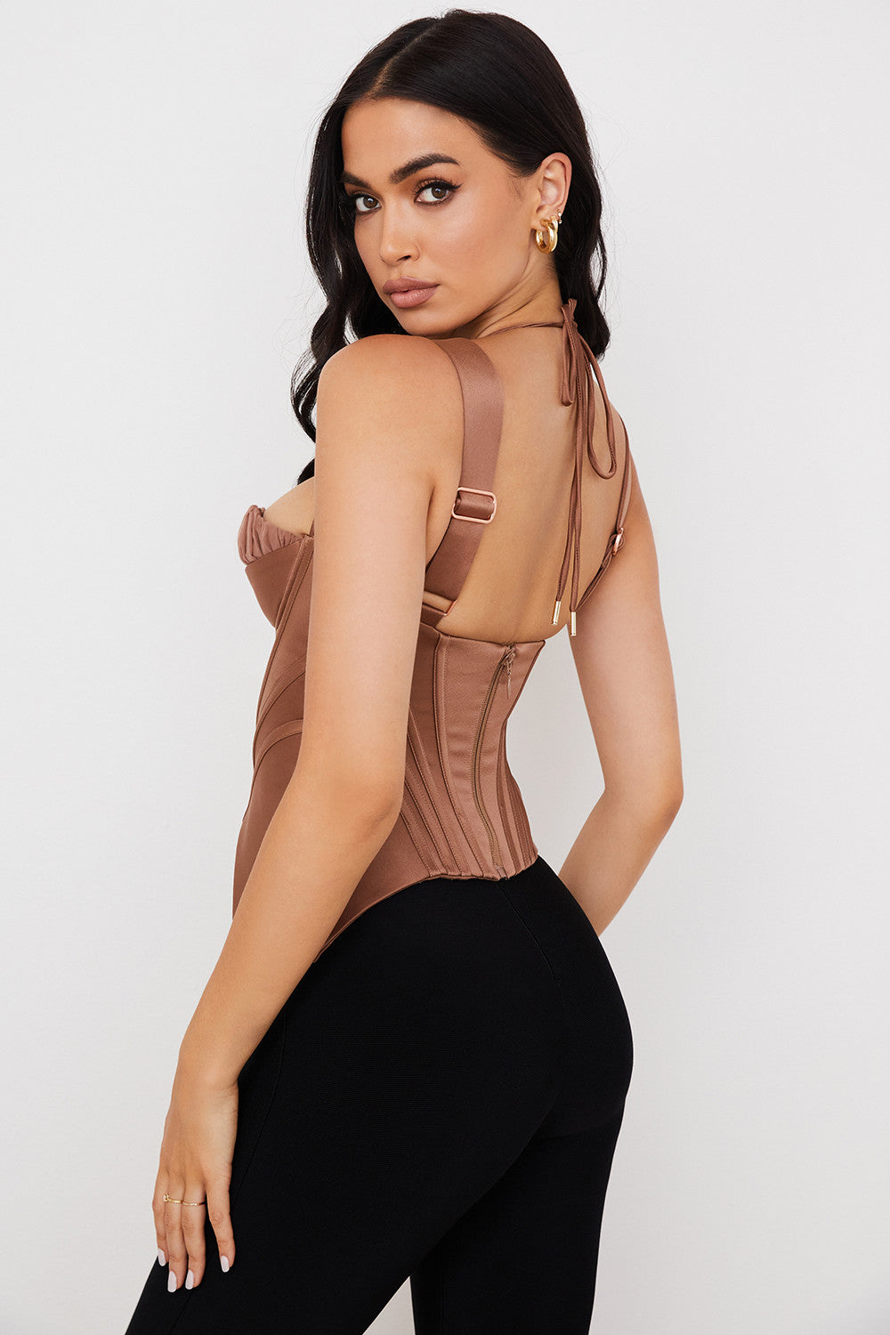 Peplum-korsett i toffee satin
