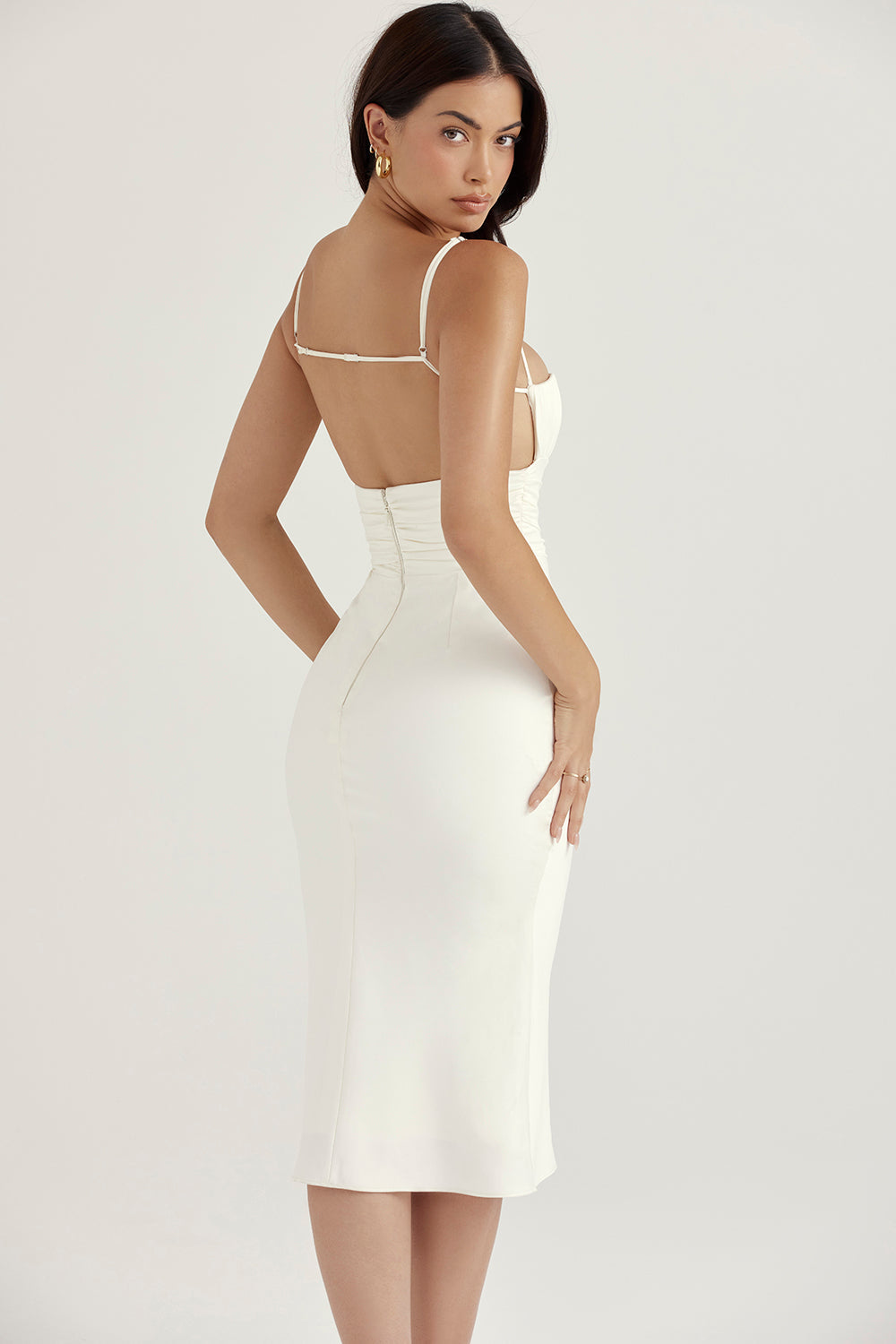Ivory satin korsett midiklänning