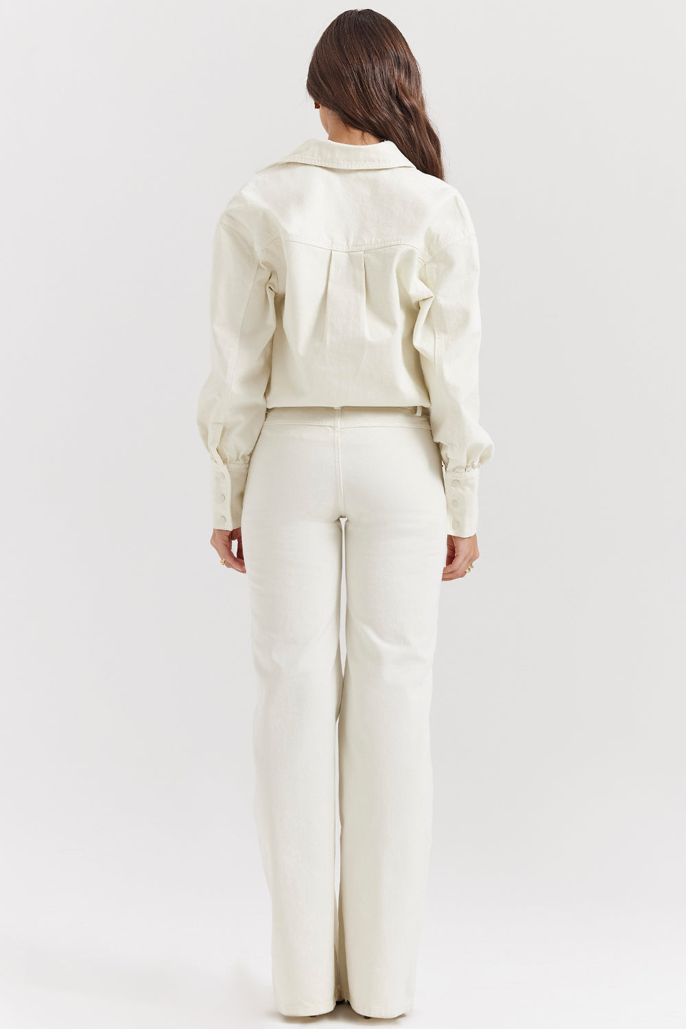 Ivory jeansskjorta med utsvängda jeans med vida ben