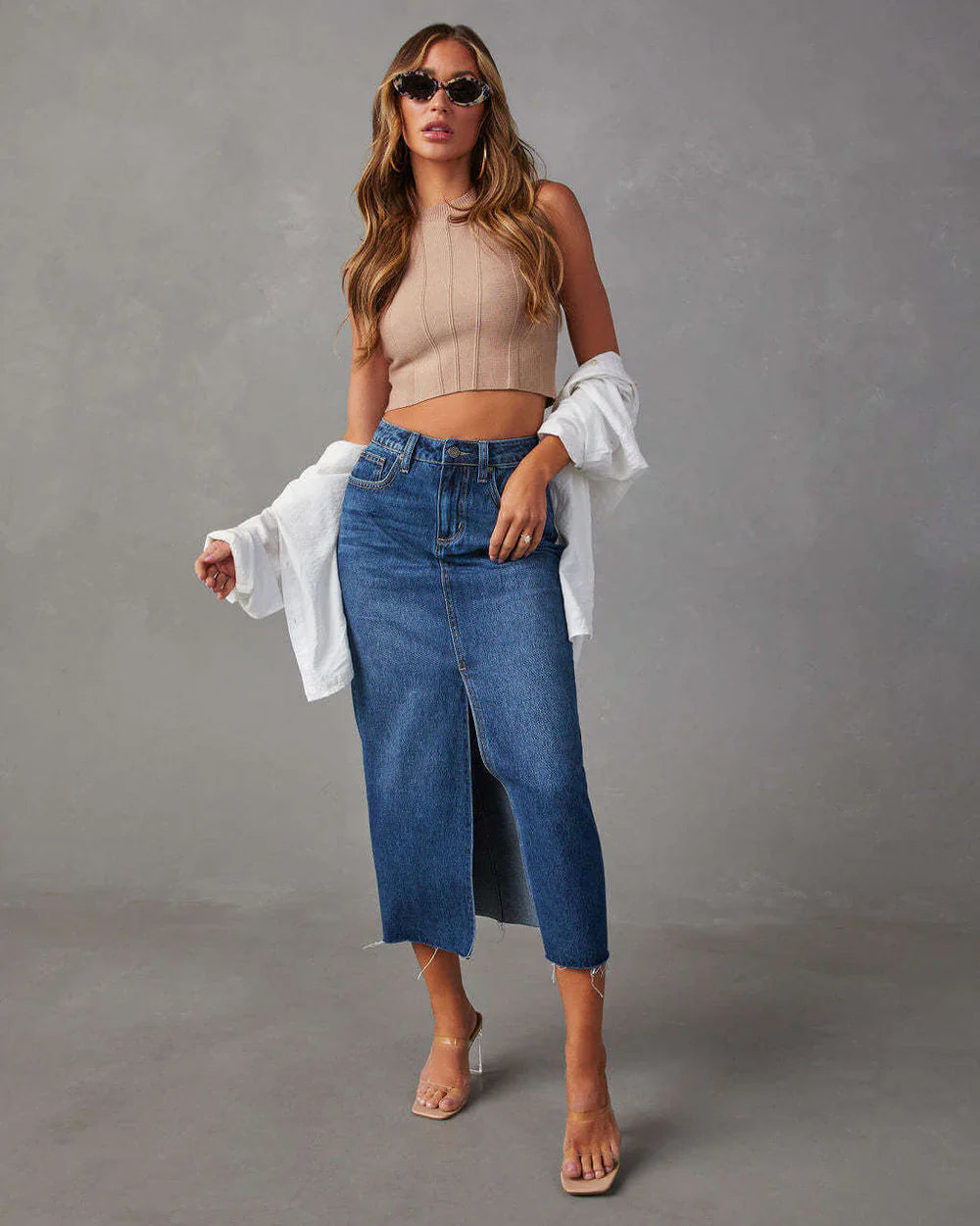 Denim Maxikjol med slits