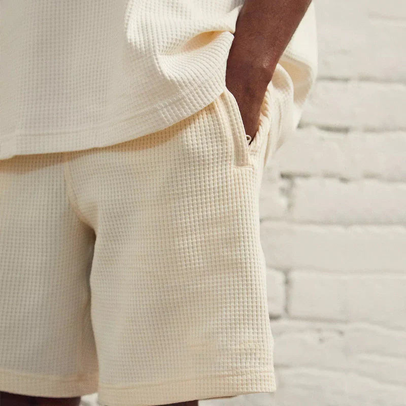Casual beige stickad T-shirt och shorts för män