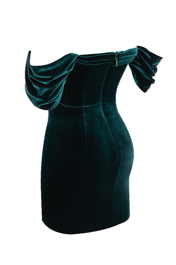 Smaragdgrön off shoulder miniklänning
