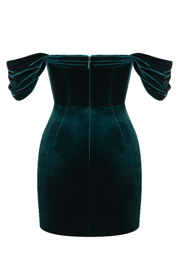 Smaragdgrön off shoulder miniklänning
