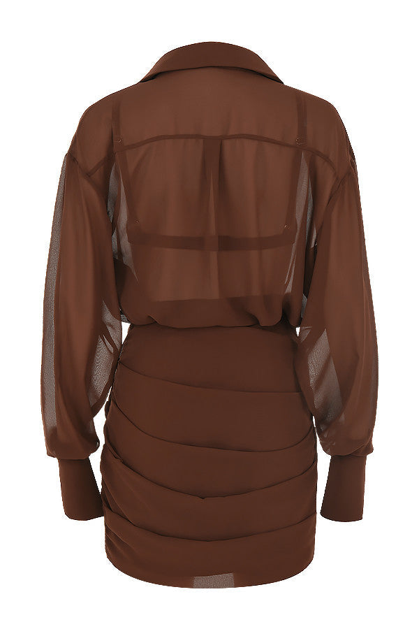 Choklad chiffong skjortklänning och bralette