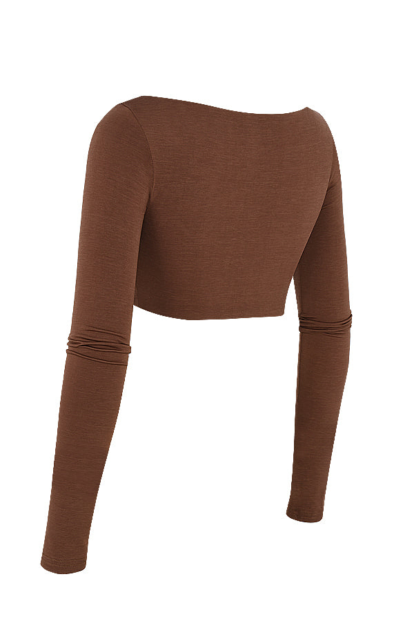 Chokladrynkad crop top med jersey maxi kjol med vridning fram