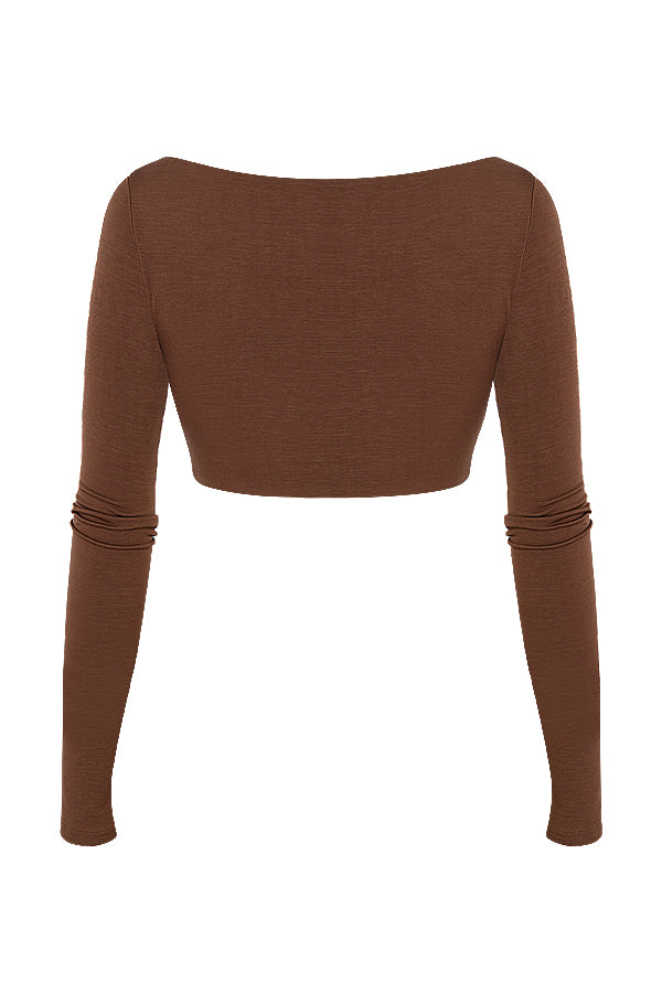 Chokladrynkad crop top med jersey maxi kjol med vridning fram