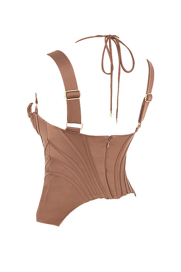 Peplum-korsett i toffee satin
