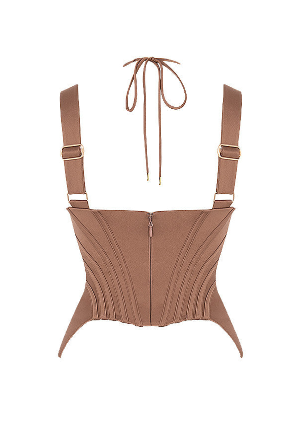 Peplum-korsett i toffee satin