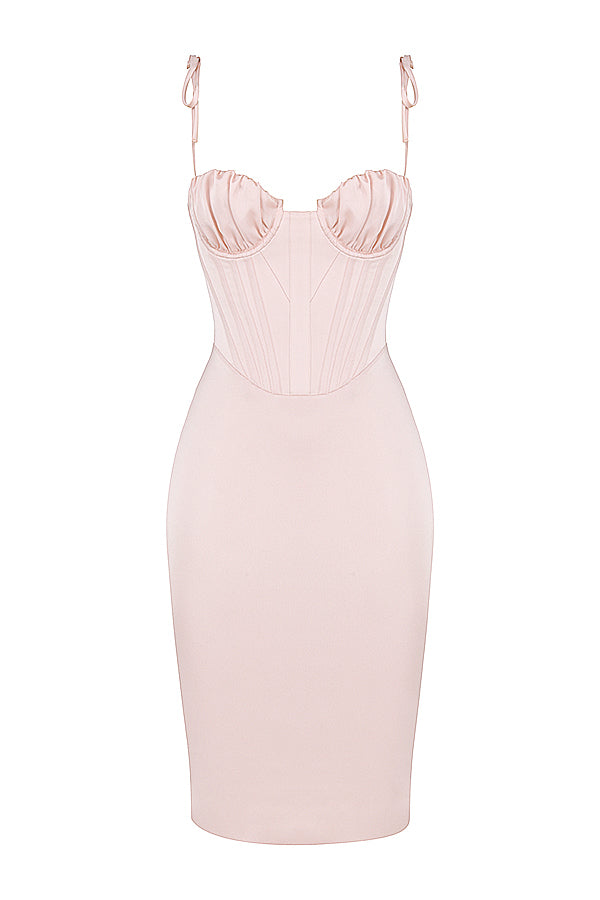 Blush rosa satin korsett midiklänning