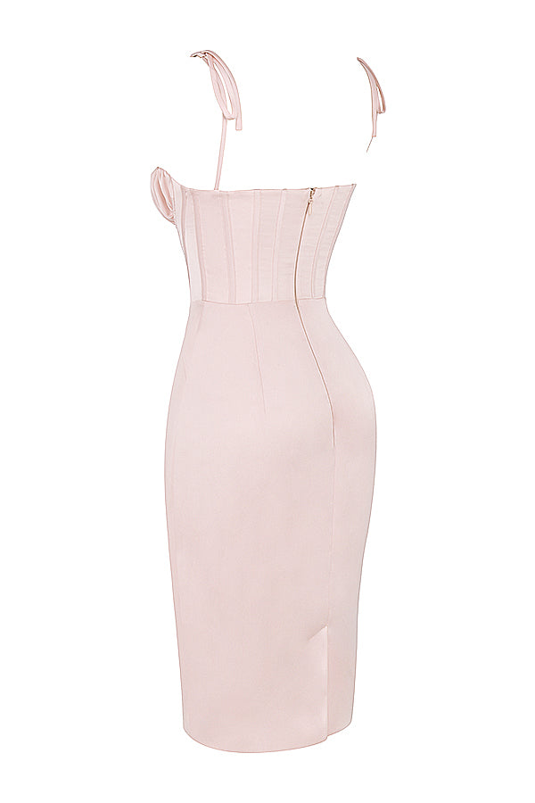 Blush rosa satin korsett midiklänning