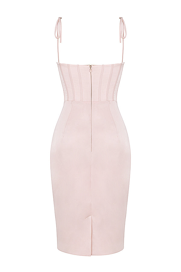 Blush rosa satin korsett midiklänning