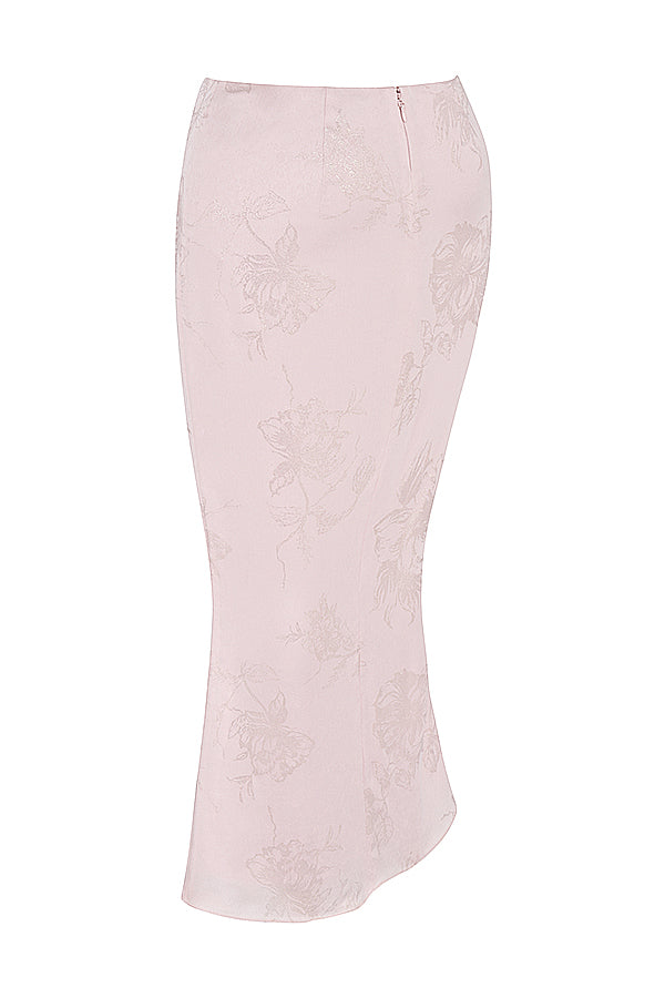Rosa blommig satin longline korsett med midikjol
