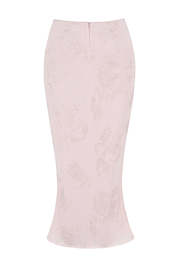 Rosa blommig satin longline korsett med midikjol