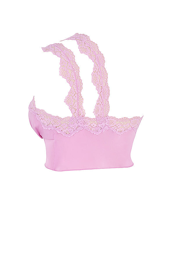 Rosa luftig cropped topp med maxikjol med spetskant