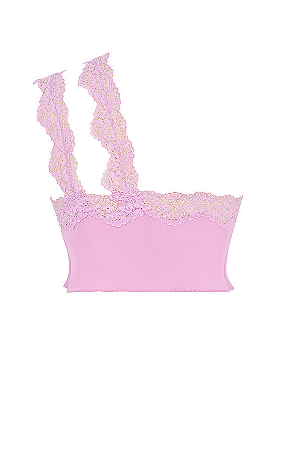 Rosa luftig cropped topp med maxikjol med spetskant