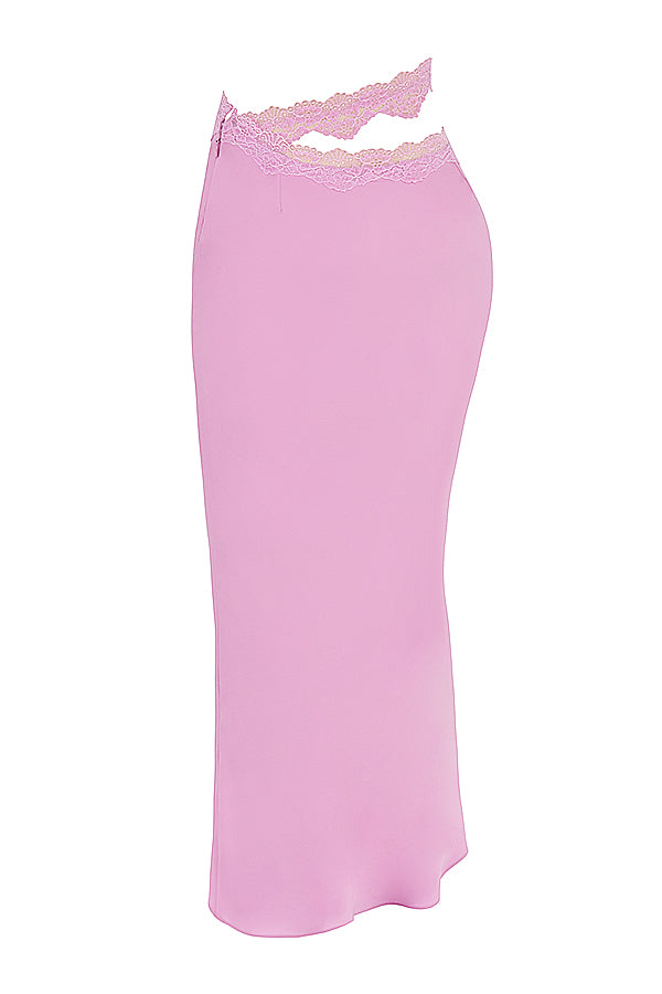 Rosa luftig cropped topp med maxikjol med spetskant