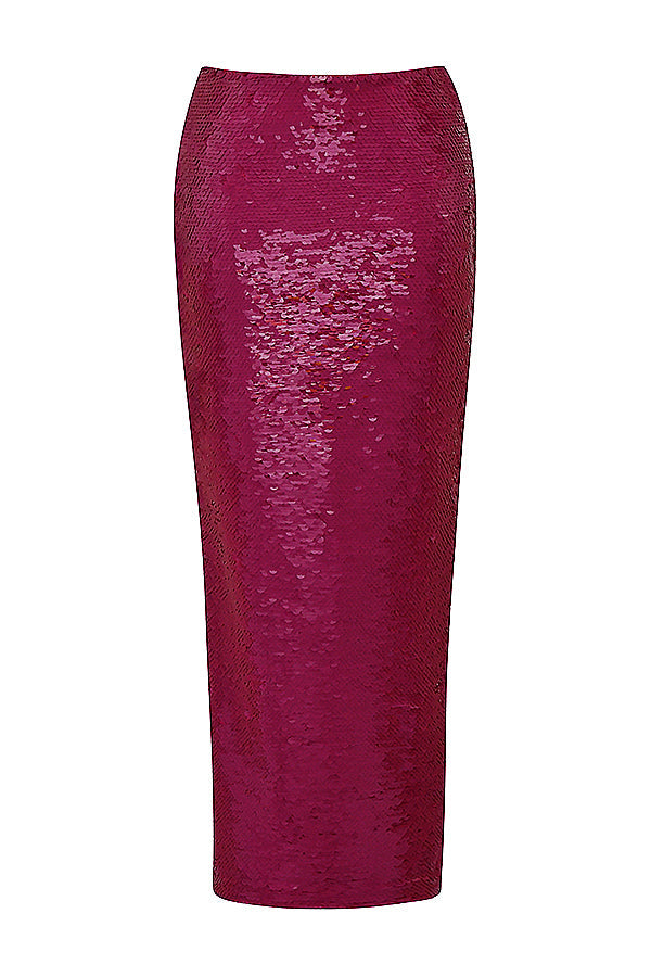 Ljust rosa bandeau med paljetter och maxikjol