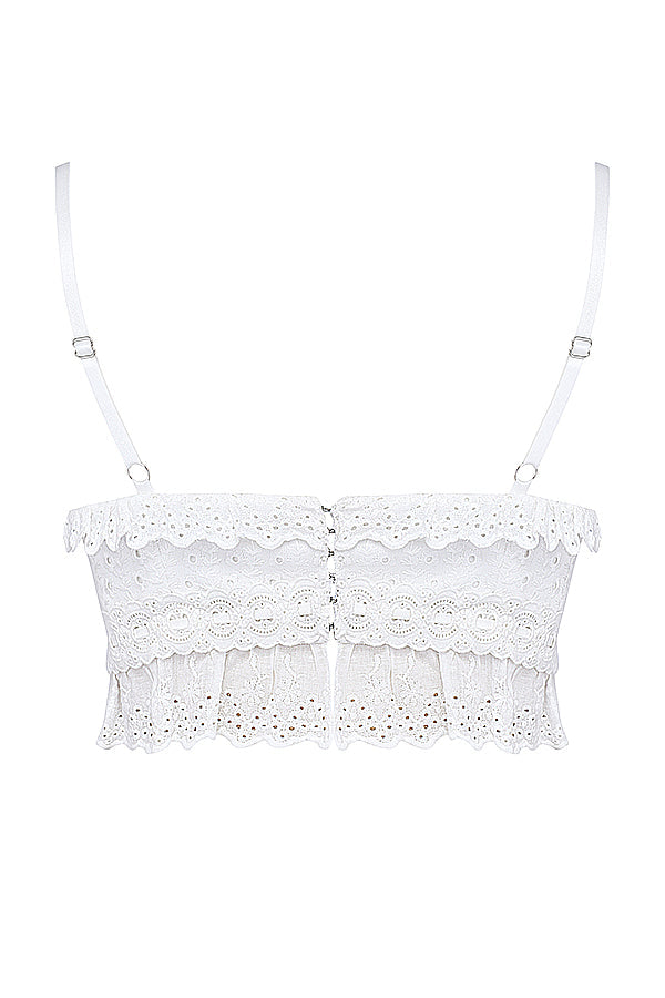 Vit broderie anglais bralette topp med byxor