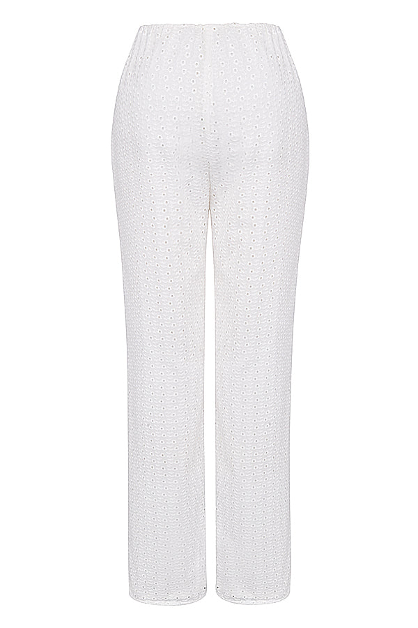 Vit broderie anglais bralette topp med byxor