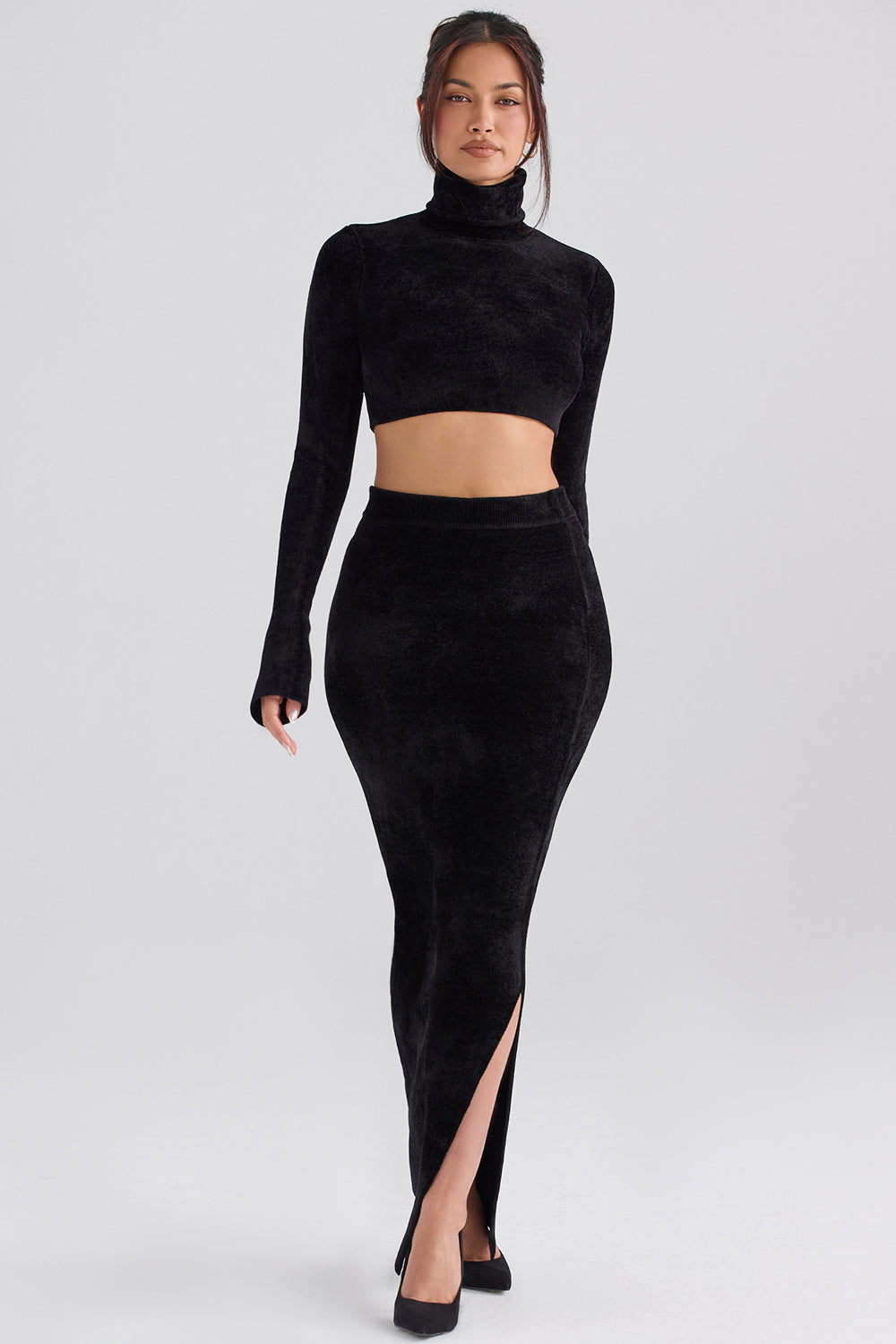 Chenille crop top med maxikjol