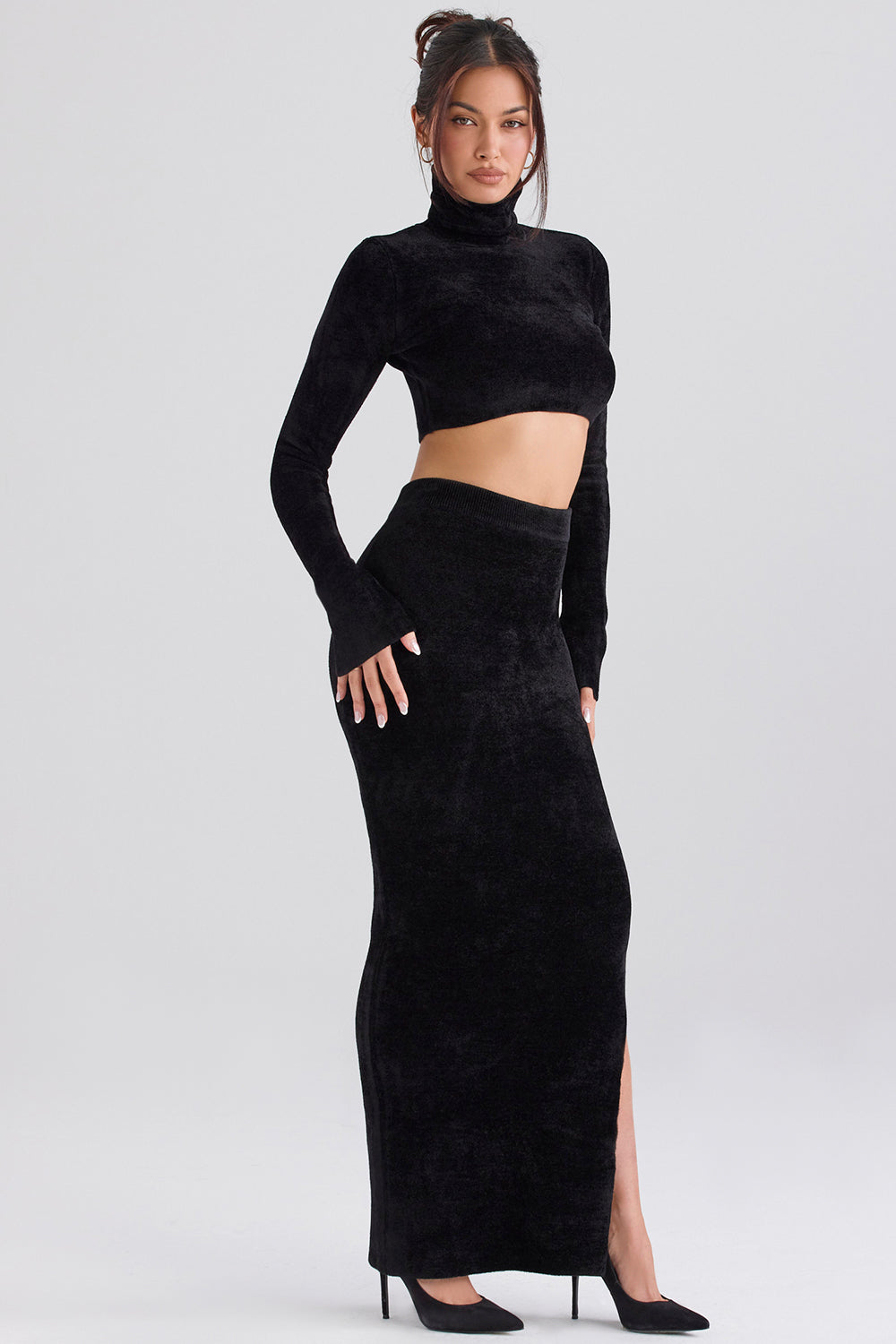 Chenille crop top med maxikjol