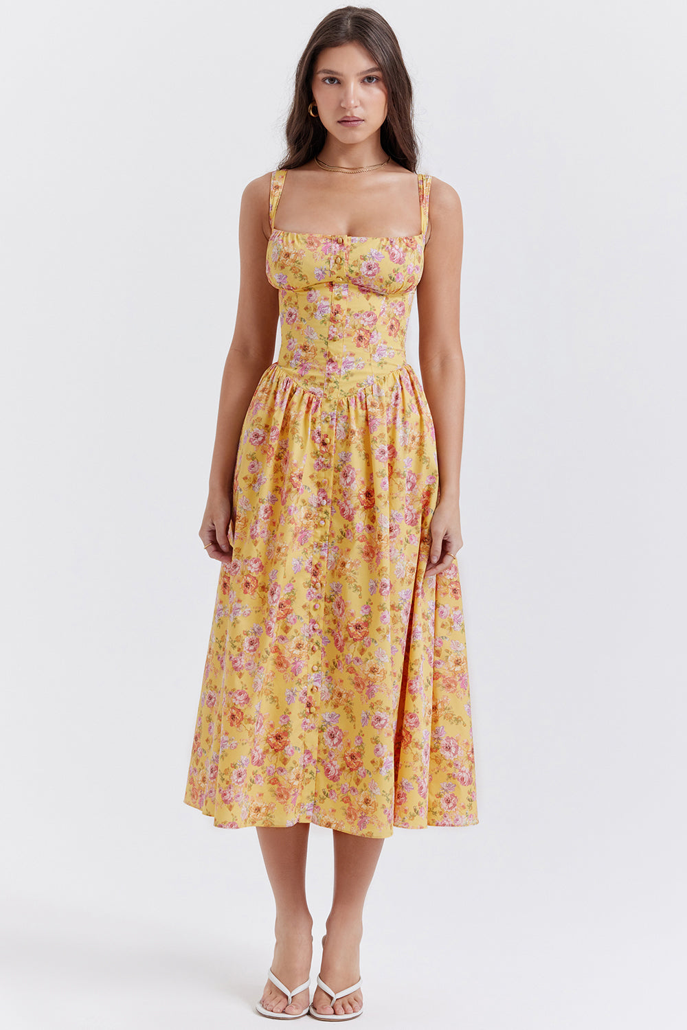 Midi solklänning med blommor